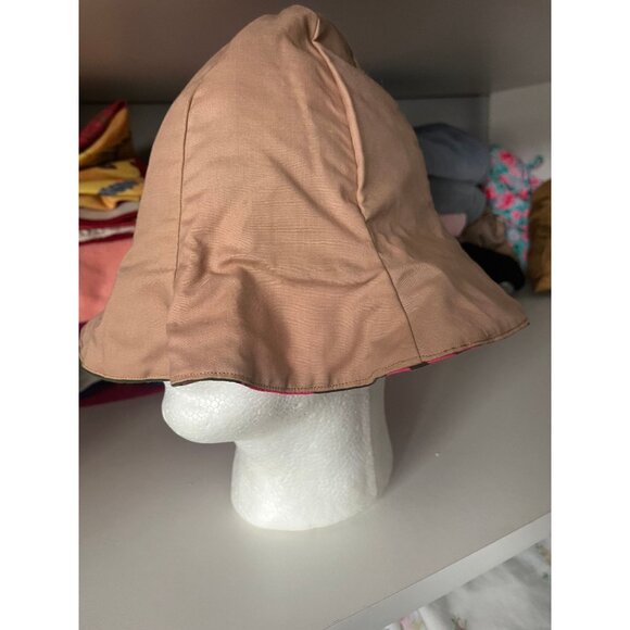 Vintage 1960\'s Hot Pink & Green Flowered Cotton Hat Reversible To A Beige Hat